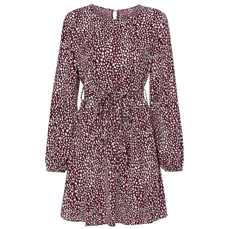Women’s for Sun Dress Stylish Leopard Print Dress with Belt Fashion Summer Dress Long Sleeves Dress Crew Neck Holiday Dr  Burgundy XL | Fruugo SG
