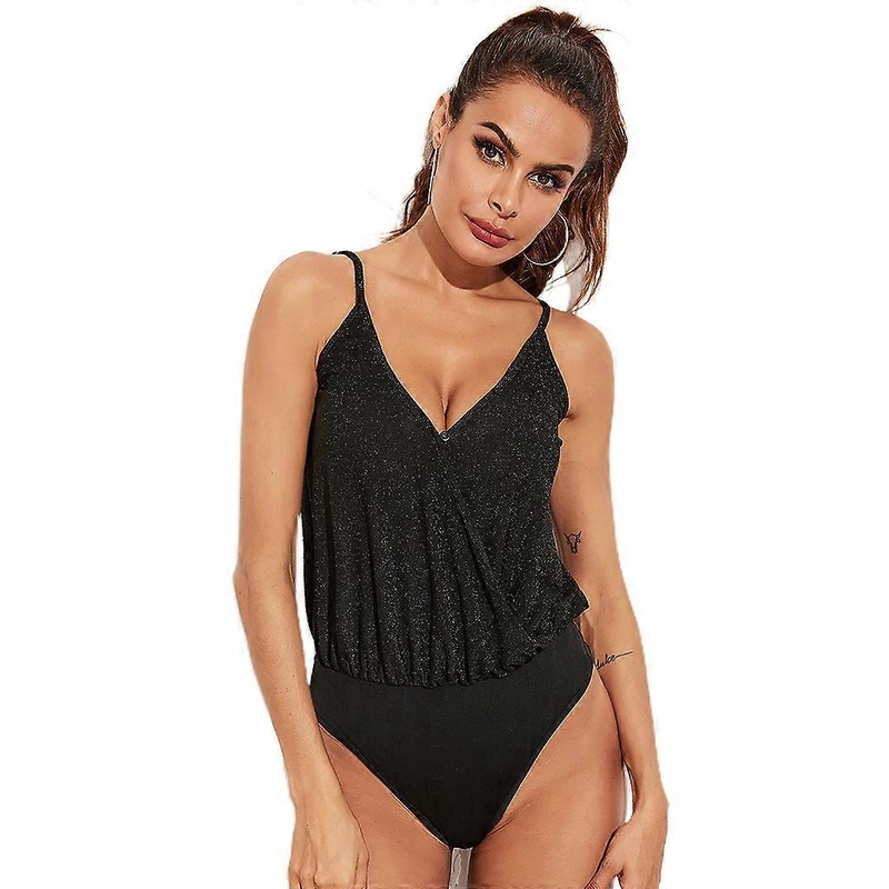 Women Sexy Spaghetti Strap Shiny Bodysuit Button Wrap Deep V-Neck Backless Black Leotard Pleated High Cut Clubwear  XL | Fruugo SG