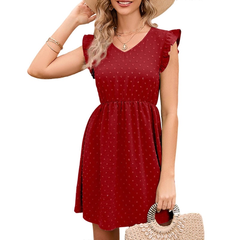 Women Summer Dresses Ruffle Cap Sleeve V Neck Boho Casual Mini Dress Polka Dot A-line Short Dress Casual Slim-Dress  Red XL | Fruugo SG