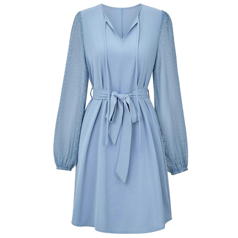 Womens Ruched A-line Dress Long Sleeve Wrap V-Neck Party Midi Dress Sexy Elegant Cocktail Dresses with Belt  grey blue M | Fruugo SG
