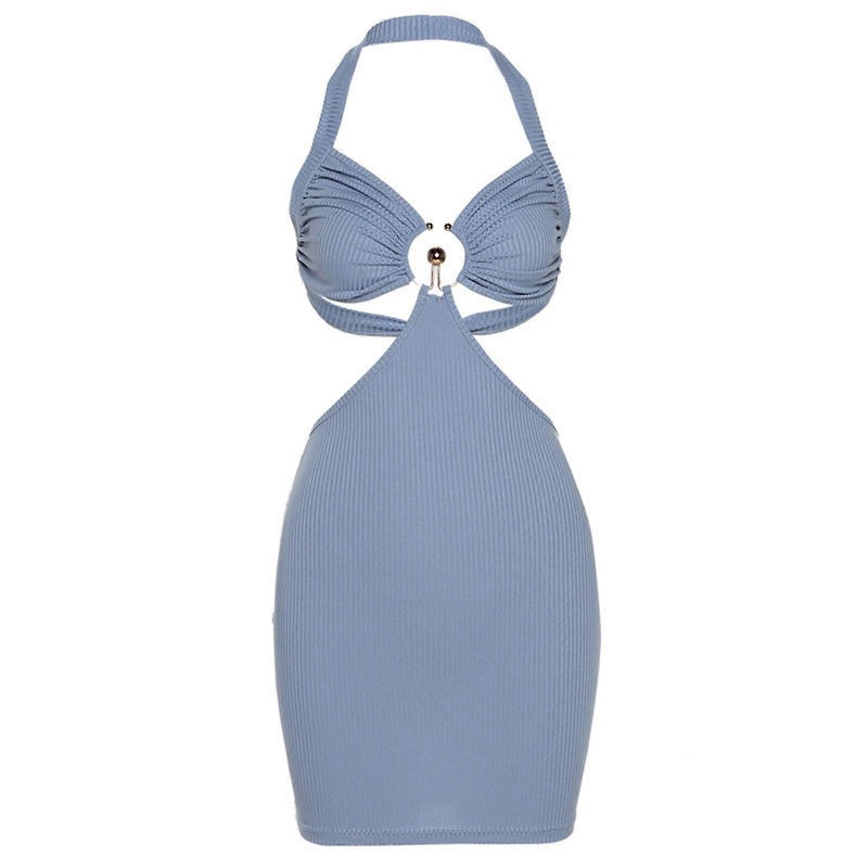 Womens Sexy Cami Bodycon Mini Dress Cutout Tie Backless Sleeveless Halter Neck Short Dress Club Party Dress Sundress  Blue M | Fruugo SG