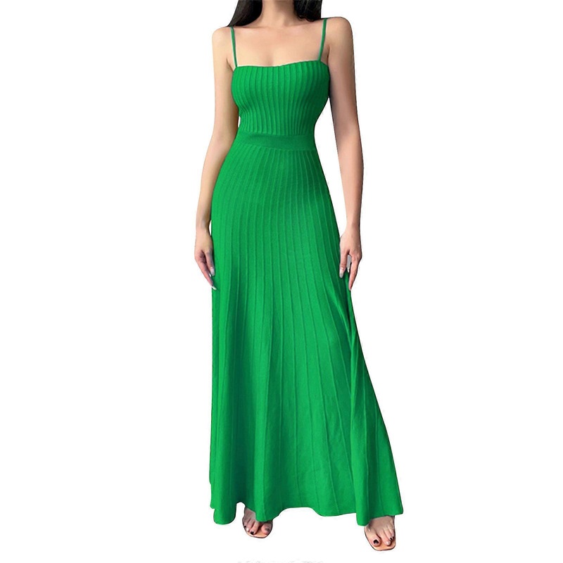 Womens Sleeveless Ribbed Knit Long Maxi Dress Square Neck Spaghetti Strap Solid Summer Casual Dresses  Green S | Fruugo SG