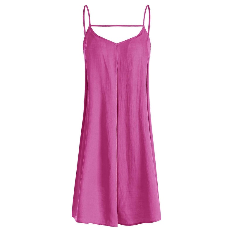 Womens Spaghetti Strap Short Dress Solid Color Above Knee Length Flared Hem Party Vacation Bohemian Flowy Cami Sundress  rose Red XL | Fruugo SG