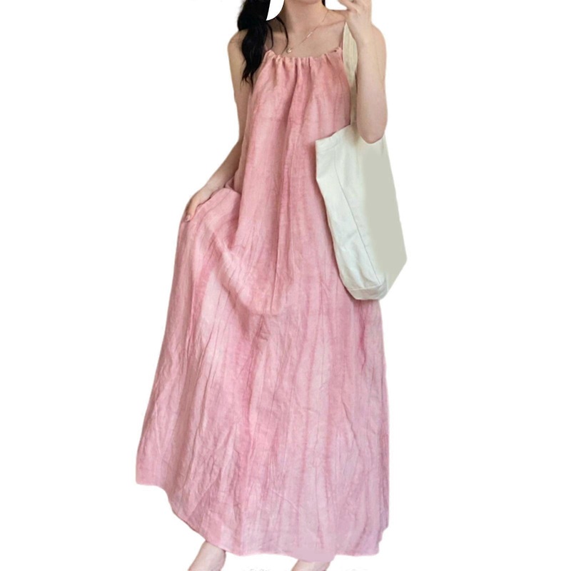Womens Spaghetti Straps Sleeveless Tie Back Long Cami Dress Solid Color Halterneck Beach Loose Flared Swing Dresses  Pink XL | Fruugo SG