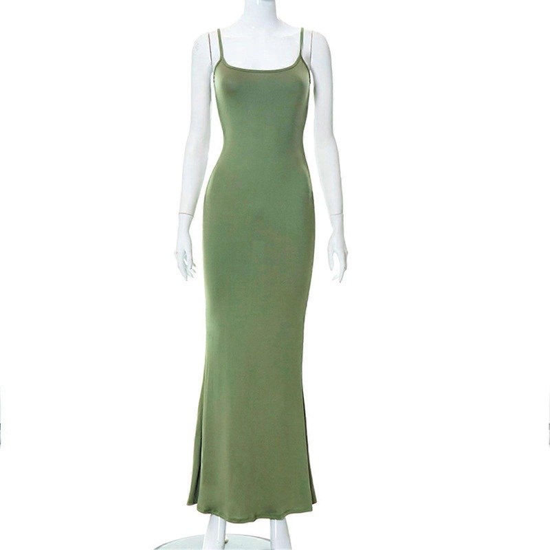 Bodycon Spaghetti Maxi Dress High Waist Elegant Sleeveless Slim Tight Spaghetti Strap Maxi Dress for Lady Green XS_-sy_-sy | Fruugo SG