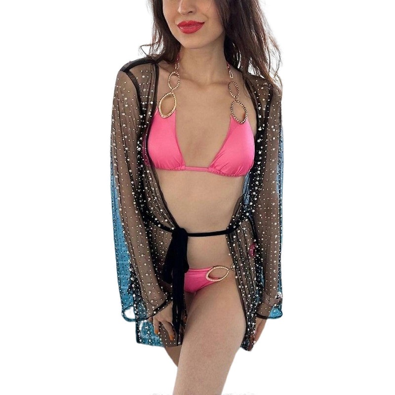 Loose Swimsuit Cover Up Rhinestone Sheer Cardigan for Ladies Spring Summer Lightweight Shawls Seaside Anti-uv Supplies  Black L | Fruugo SG