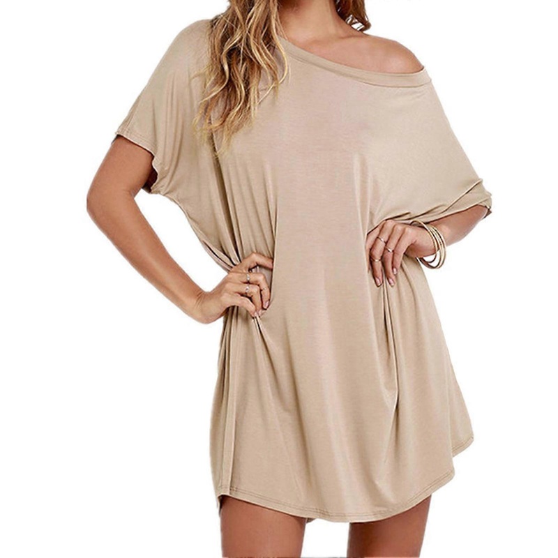 T Shirt Dress Scoop Neck Short Sleeve Soft Modal Loose Casual Vivid Color Plus Size Shirt Dress for Party Travel Apricot S_-sy_-sy | Fruugo SG