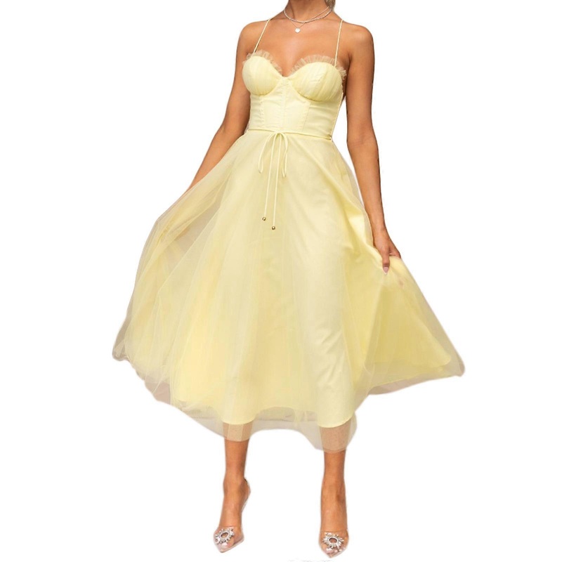 Women Flare Midi Dress Plunging Fit Dress A-Line Flowy Dress Spaghetti Strap Dress Sleeveless Plunging  Yellow S | Fruugo SG
