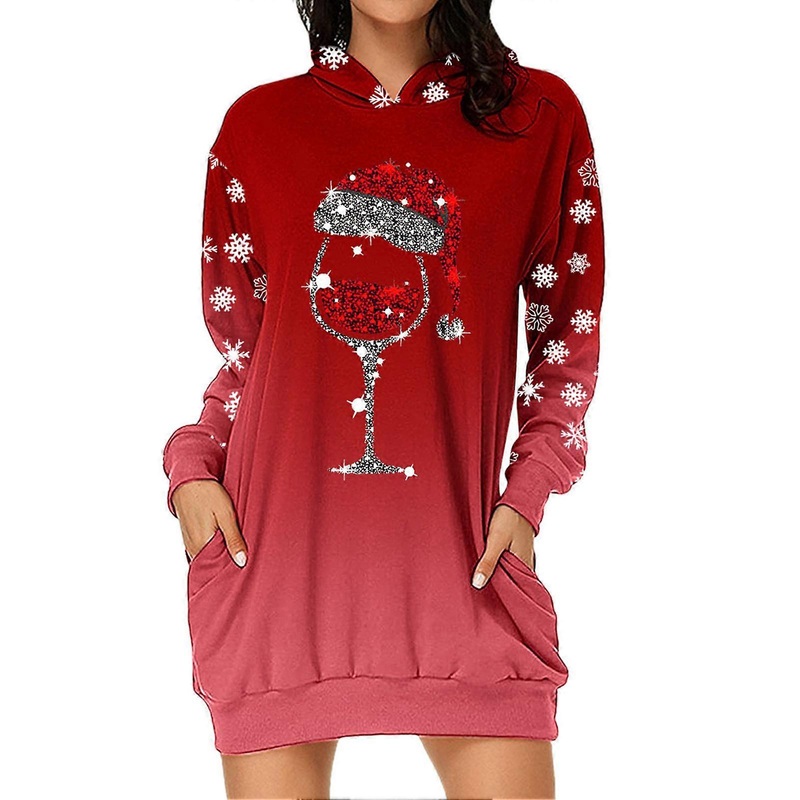 Women Hoodie Dress Christmas Print Long Sleeve Pullover Sweatshirt Dress Ladies Loose Casual Hoodie Red S_-sy_-sy | Fruugo SG