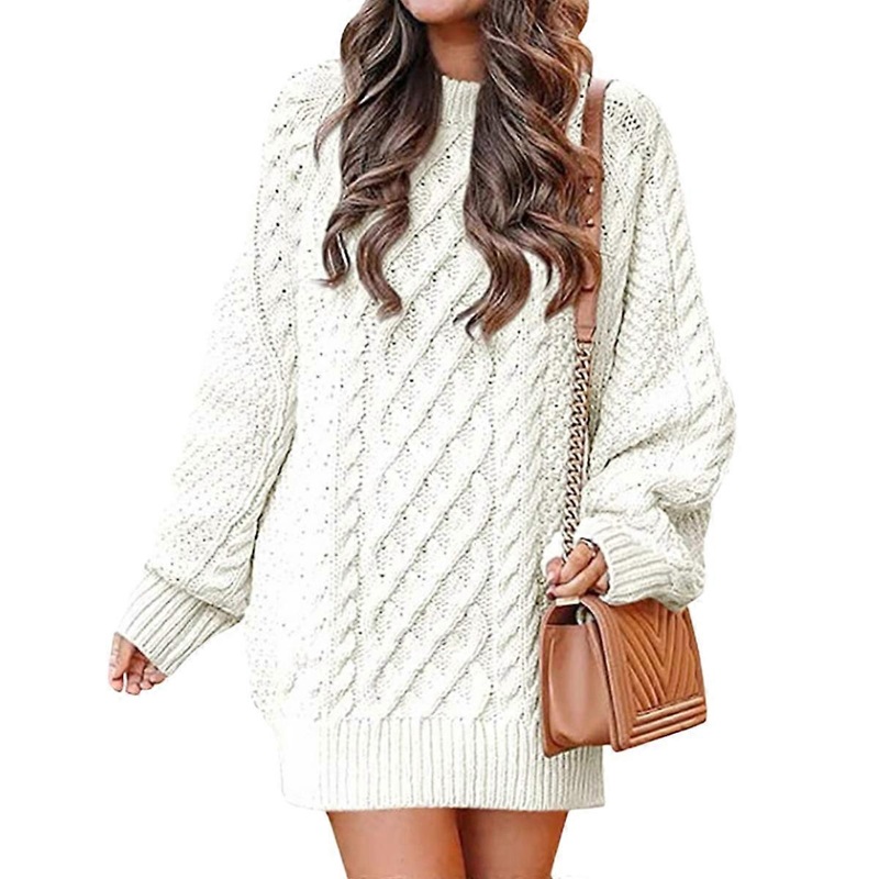 Women’s autumn long-sleeved turtleneck knitted chunky pullover short sweater dress | Fruugo SG