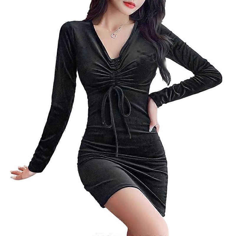 Women’s Sexy  Long Sleeve V Neck Ruched Bodycon Mini Party Dress | Fruugo SG