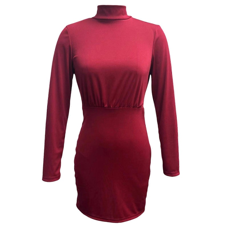 Womens Sexy Turtleneck Long Sleeve Elegant Bodycon Party Mini Dress Autumn Black Skinny Stretchy Party Dress  Burgundy M | Fruugo SG
