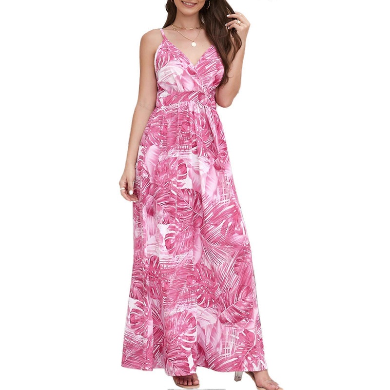 Womens Slip Dress Bohemian Style Spaghetti Strap V Neck High Waist Flower Prints Maxi Dress for Party Wedding Travel Pink S_-sy_-sy | Fruugo SG