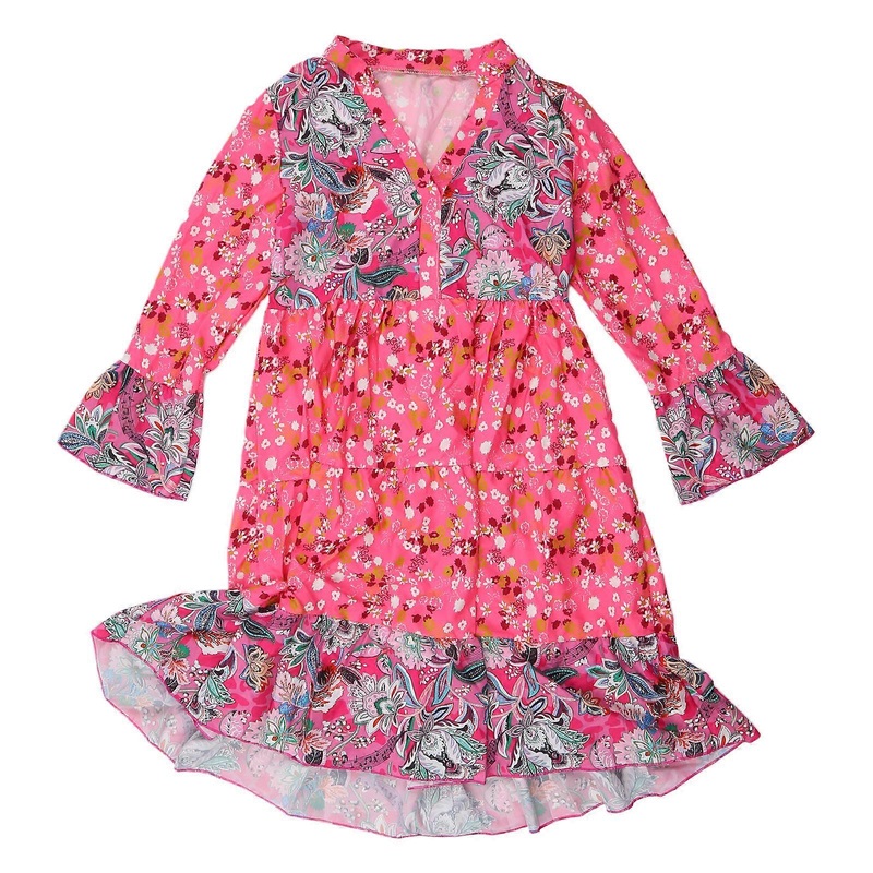 Womens Spring Summer V Neck Pleated Long Sleeve Floral Print Midi Dress Fashion Beach Ladies Clothes  XL Pink | Fruugo SG