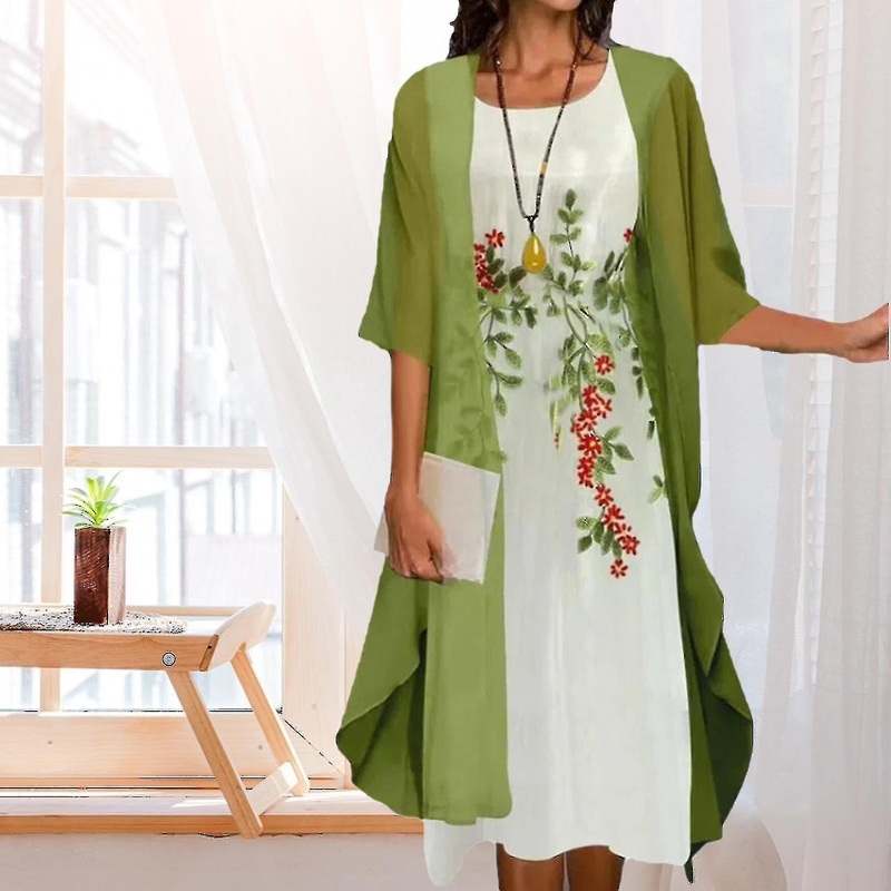 1 Set Office Lady Cardigan Dress Floral Print Bohemian Two-piece Vintage Chiffon Midi Dress Set For Party – JT | Fruugo SG