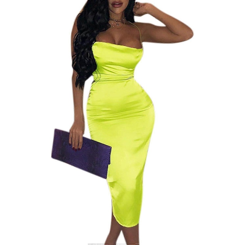 2025 Latest Model  Women Neon Satin Sexy Bodycon Elegant Backless Long Midi Dress for Cock | Fruugo SG