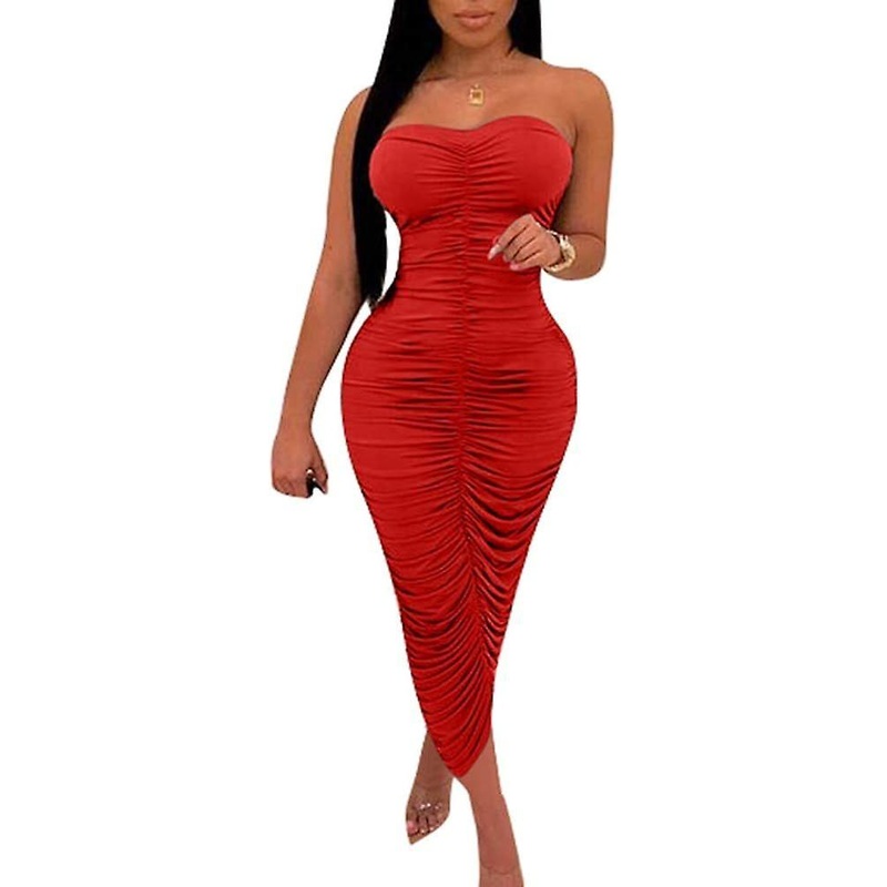 2025 Latest Model  Women’s Sexy Ruched Strapless Bodycon Tube Maxi Long Club | Fruugo SG