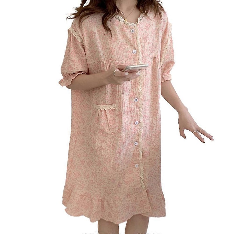 Japanese lace floral cotton gauze nightdress women’s summer short sleeved cardigan loose pajamas housewear | Fruugo SG
