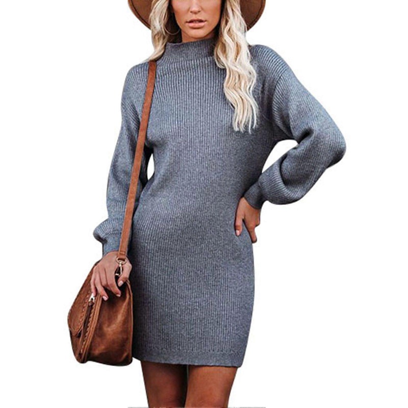 Mini Sweater Dress Turtleneck Long Sleeve Fashionable Elegant Autumn Winter Knit Sweater Dress for Dating Gray S_-sy_-sy | Fruugo SG