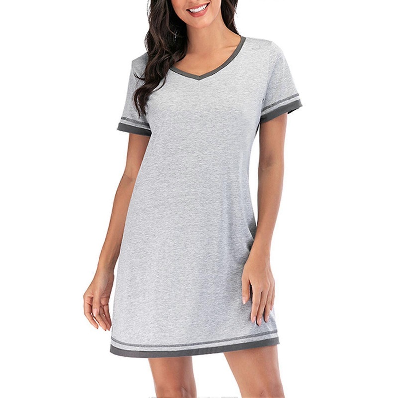 Night Shirts Short Sleeve V Neck Colour Blocking Casual Comfortable Pajamas for Women Light Print Grey XL_-sy_-sy | Fruugo SG