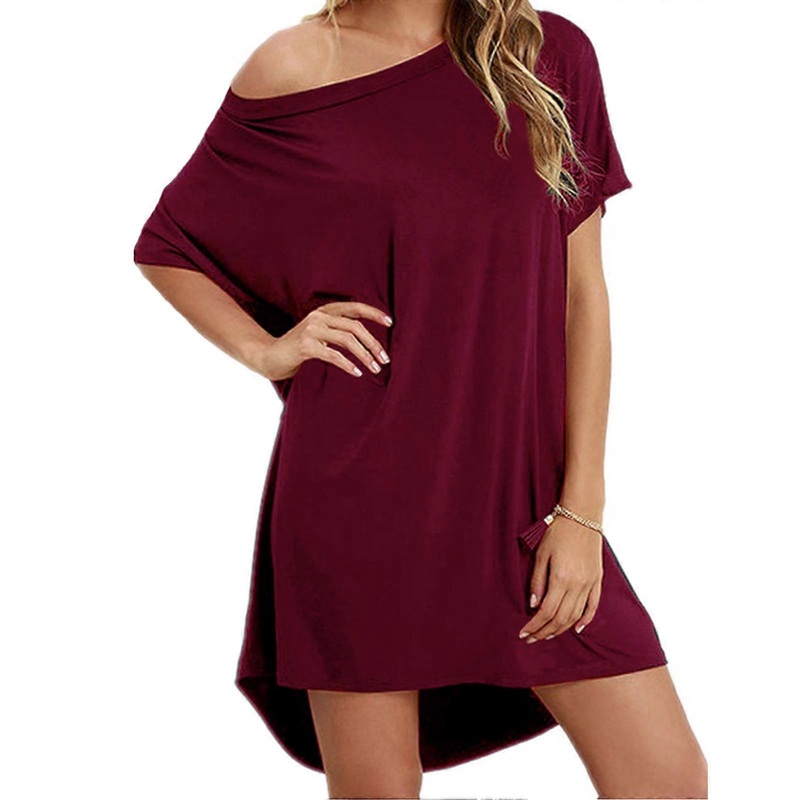 T Shirt Dress Scoop Neck Short Sleeve Soft Modal Loose Casual Vivid Color Plus Size Shirt Dress for Party Travel Wine Red M_-sy_-sy | Fruugo SG