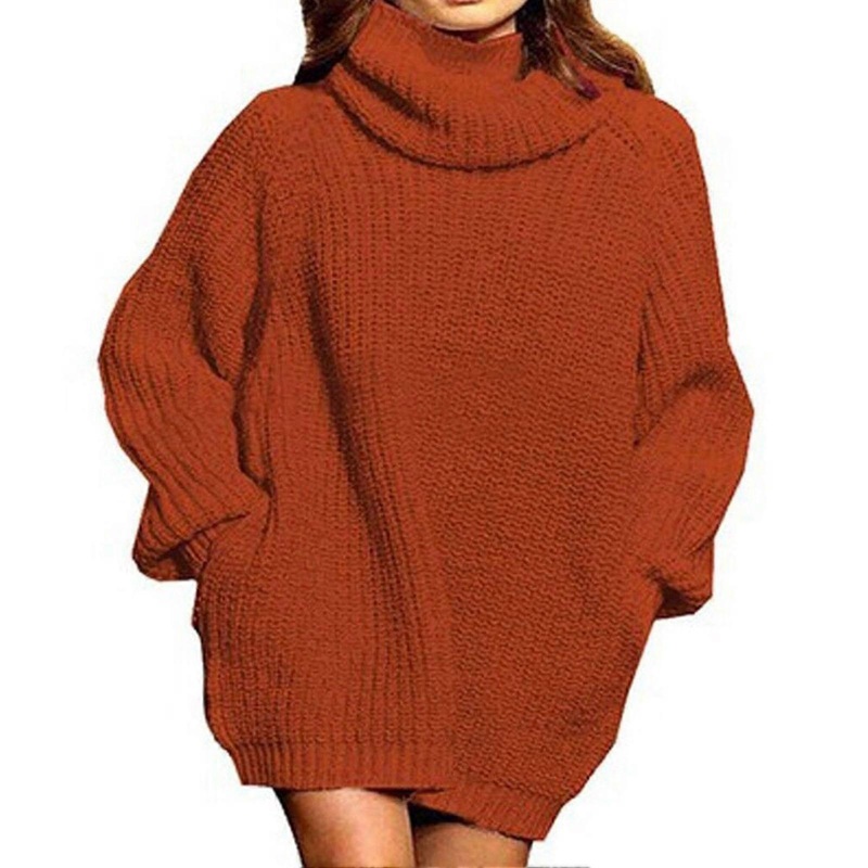 Turtleneck Sweater Dress Long Sleeve Pullover Dress Oversized Pure Color Sweater for Women Brownish Red XL_-sy_-sy | Fruugo SG