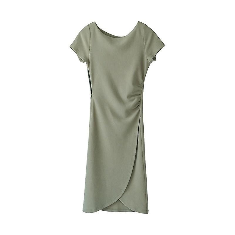Women Girls Dress Trendy Irregular Waist-controlled Slim Fit Slimming French Style Temperament Fashionable Versatile Short Sleeve | Fruugo SG