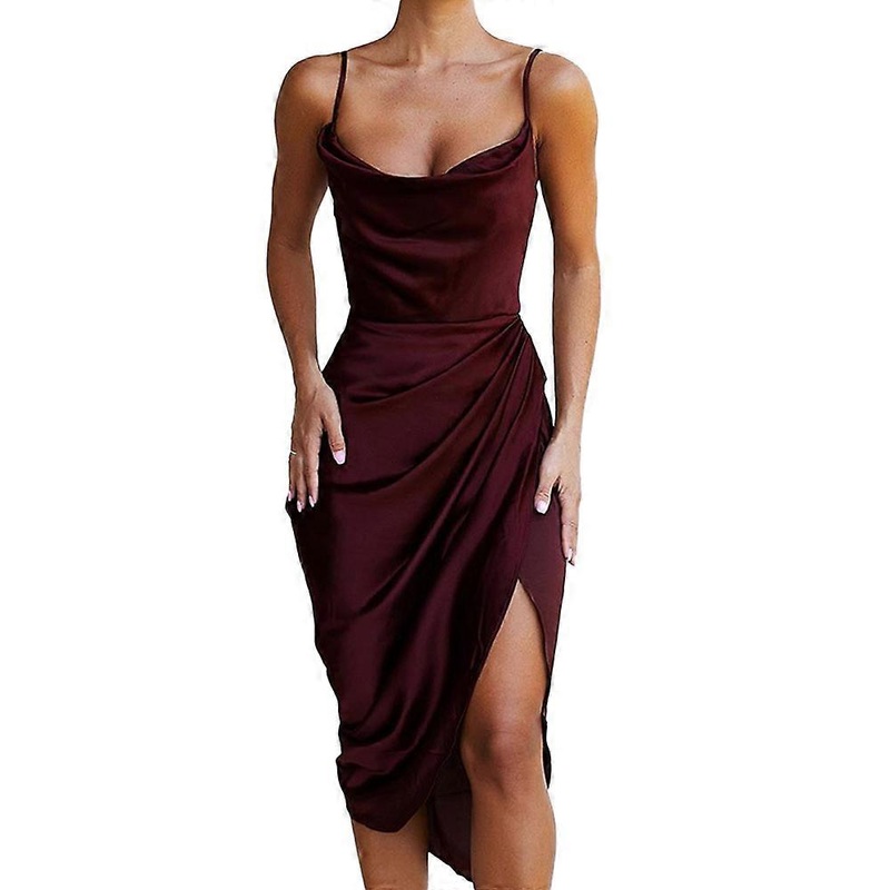 Women’s Sexy Strap Satin Dress Ruched Bodycon Slit Dress for Cocktail, Party Dress Cocktail Formal Dresses | Fruugo SG