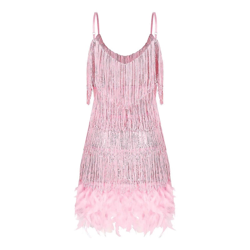Womens Tassel Sequins Party Dress Spaghetti Straps V Neck High Waist Dresses for Nightclub Clubbing Cocktail Evenings Gown | Fruugo SG
