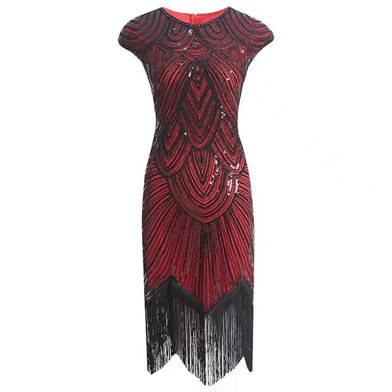 1920s Vintage Fringed Sequins Beaded Tassels Hem Flapper Dress for Women Sleeveless Sparkling Cocktails Evening Dresses  Red M | Fruugo SG