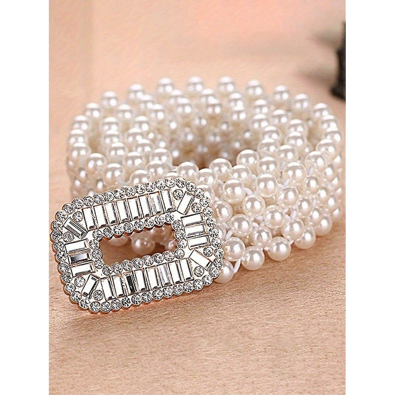 1pc Women’s Pearl Belt With Diamond Square Buckle, Fashionable And Versatile Decoration For Dresses | Fruugo SG