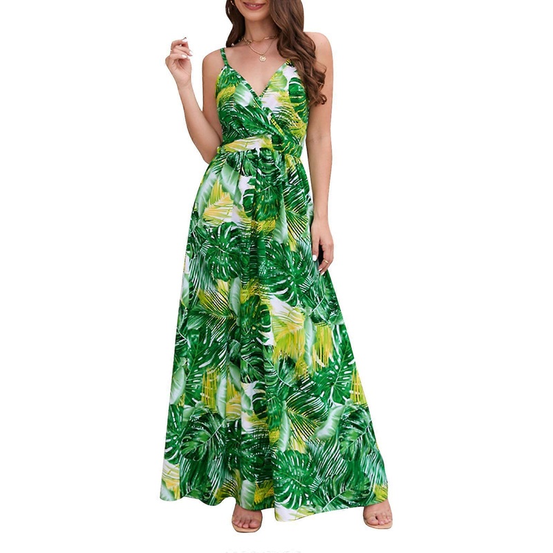 Deep VNeck Dress Floral Maxi Dress Spaghetti Strap Boho Long Maxi Dress Bohemian Beach Dress Summer Boho Maxi Dress  Green S | Fruugo SG