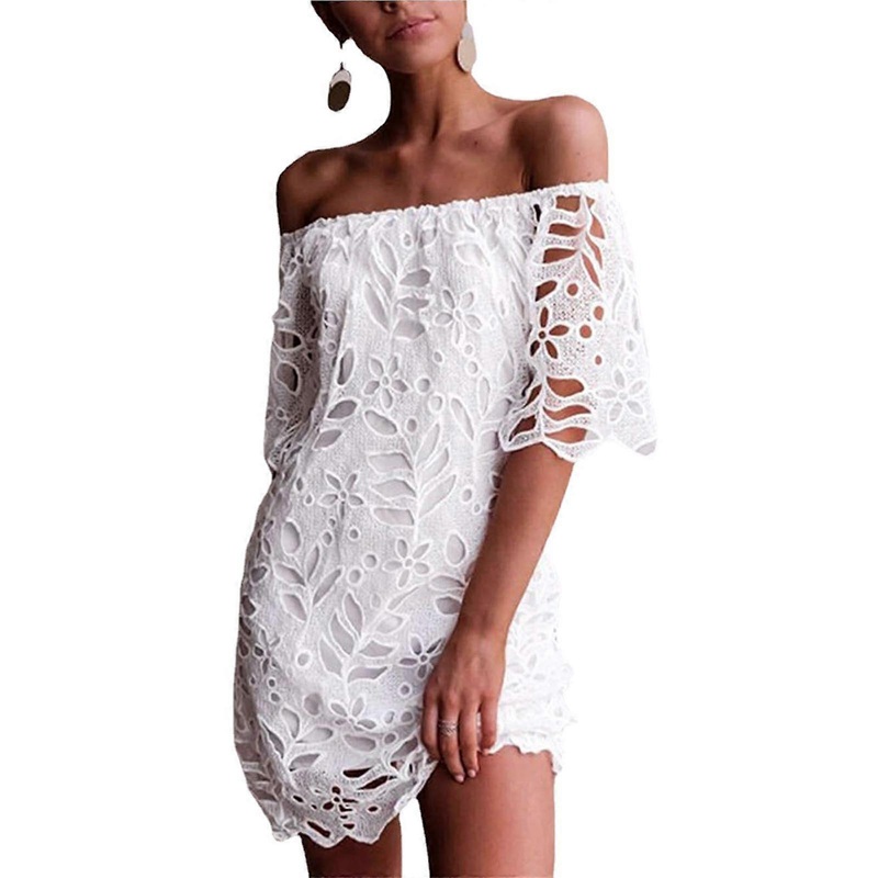 Elegant Off Shoulder Hollow Out Dress for Women Stylish and Versatile Club Party Short Dresses Beach Wear  White XL | Fruugo SG