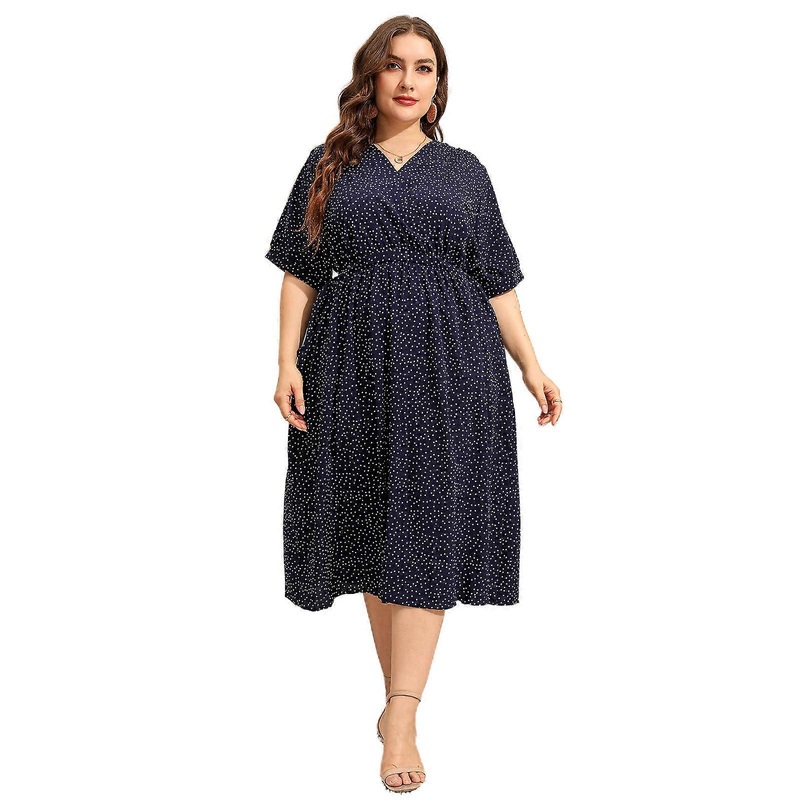 Fashion Print Women Midi Dress Plus Size V Neck Short Sleeve Elegant Summer Casual Long Dress for Wife Mother Girlfriend  Deep blue 5XL | Fruugo SG