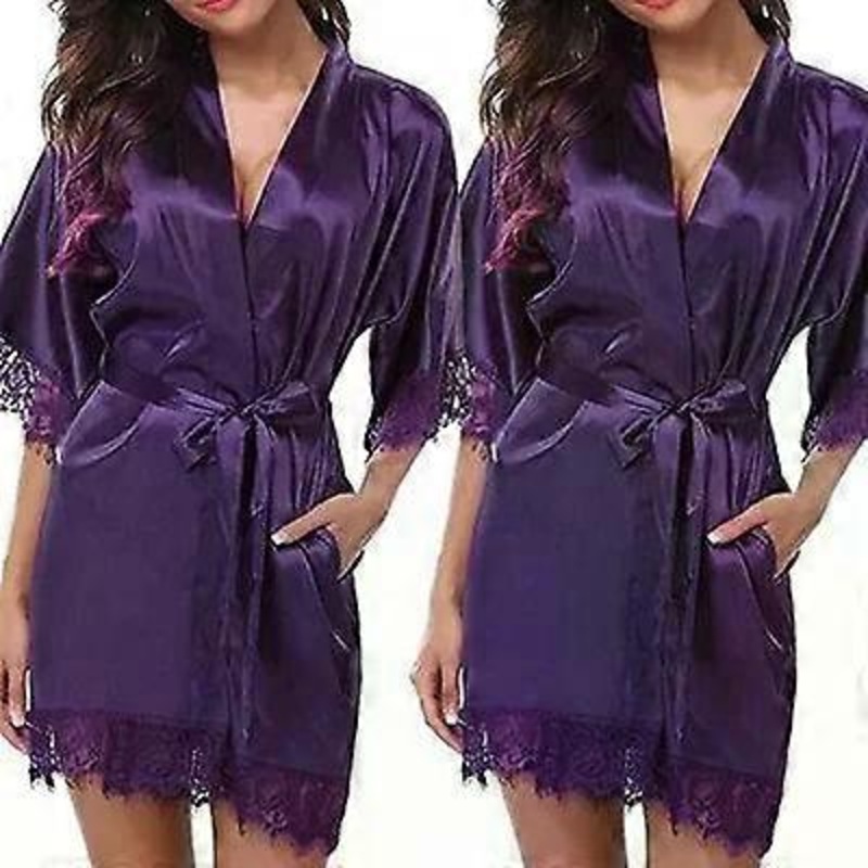 Faux Silk Half Sleeve Robe-Sexy Night Dress for Women,XL Purple Purple,XL | Fruugo SG