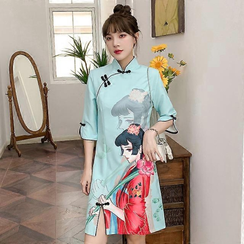 JWL-Summer Casual Red Elegant Party Carnival Fashion Girl Print Improved Cheongsam Dress Women Qipao Traditional Chinese Clothes | Fruugo SG