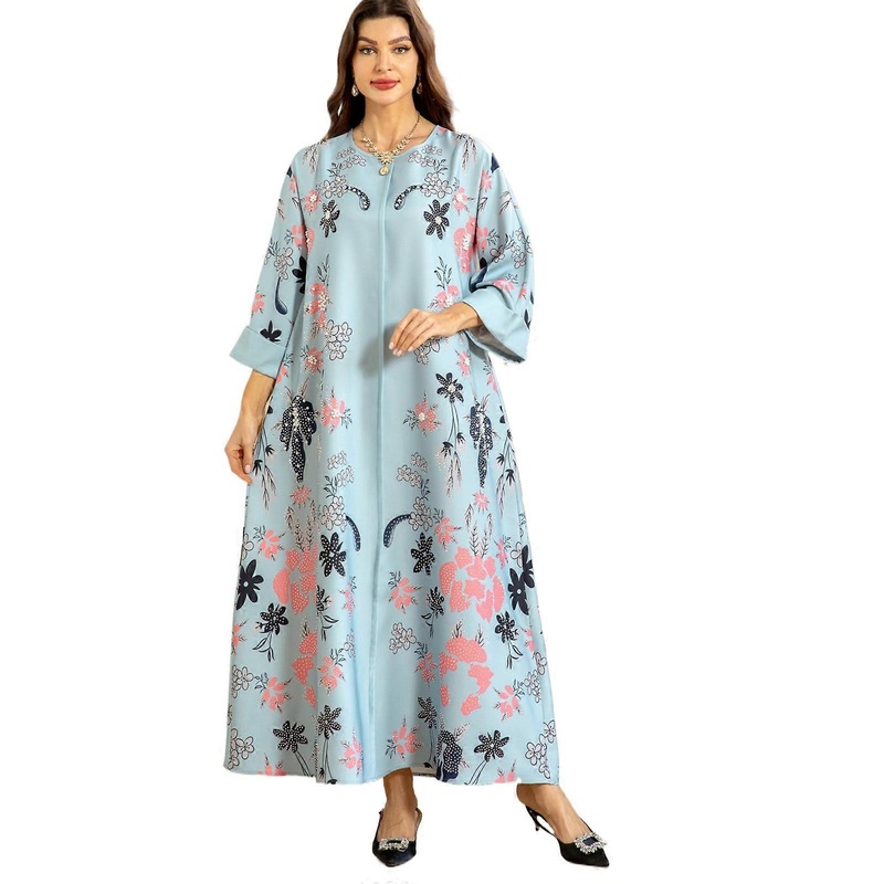 Kaftan Dress with Rhinestones Pearls for Women, Print Kaftan Dress Full Length Women Robe Dress Islamic Prayer Dress  Gray XL | Fruugo SG