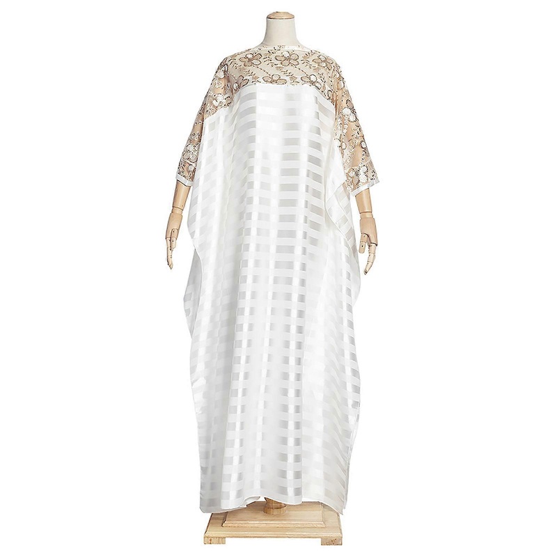 Women Dubai Kaftan Sequins Floral Embroidery African Striped Maxi Long Dress  L | Fruugo SG