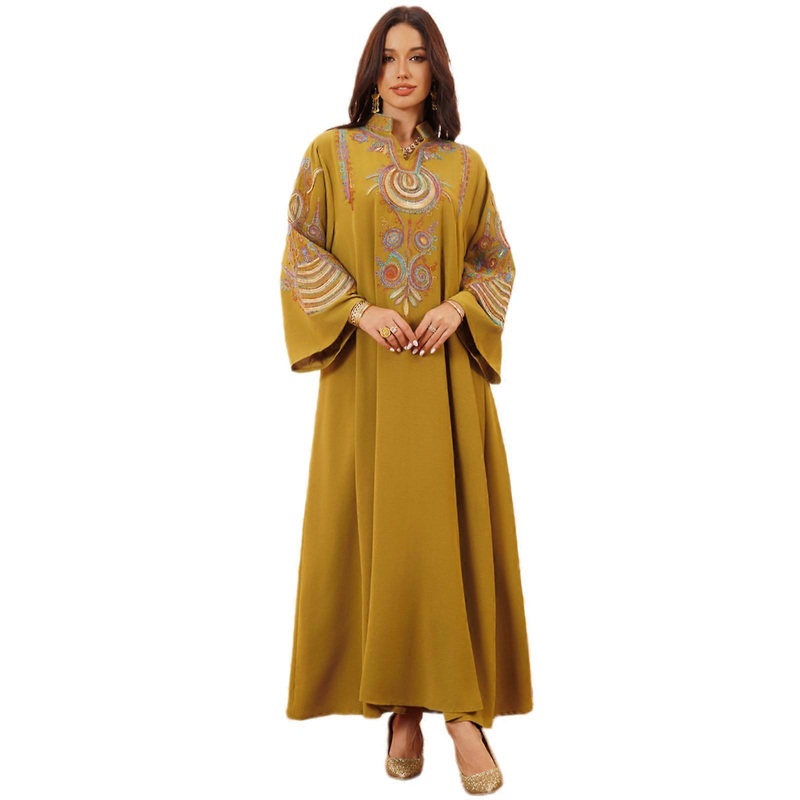 Elegant Muslims Dress for Women Jalabiya Embroidery Kaftan Full Length Dress Long Sleeves Party Dress Middle East Thobe  Yellow XL | Fruugo SG