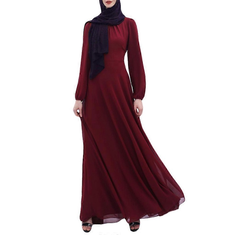 Fashion Color Optional Long Sleeve Kaftan Abaya Dresses Ramadan Robes Women’s Moroccan Evening Gown for Party Ordinary  Red wine S | Fruugo SG