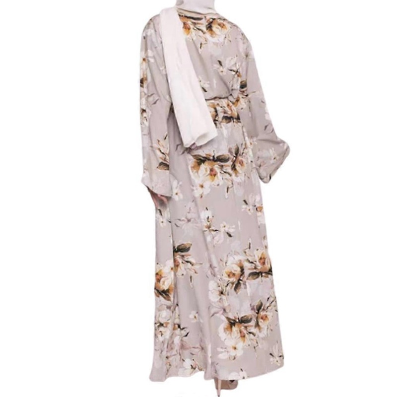 Fashion Long Sleeve Muslim Loose Dress Floral Printed Elegant Women’s Modest Wear Clothing Lace Up Kaftan Eid Robes  Pink XL | Fruugo SG