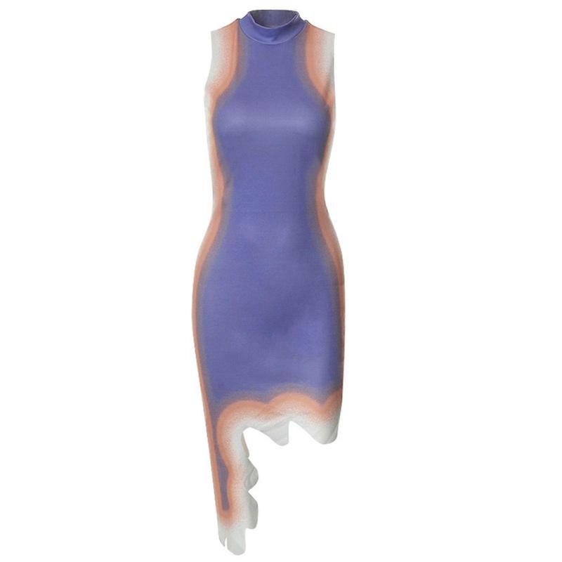 Fashion Sleeveless Bodycon Dress for Women Female Summer Irregular Dress Floral Print Party Dress Ladies Holiday Dress  Purple S | Fruugo SG