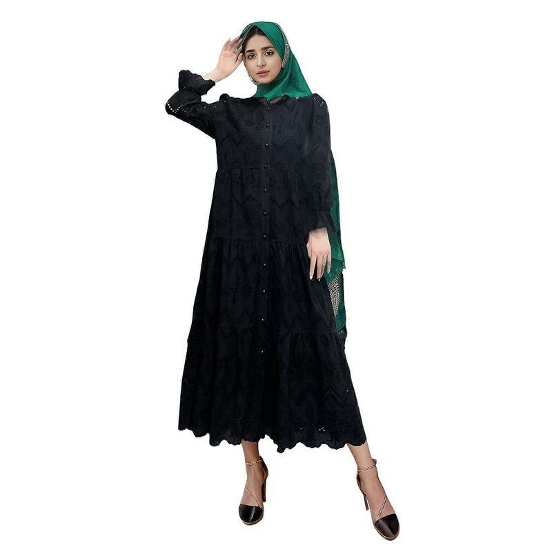 Full Length Islamic  Kaftans Dress Embroidered Lace Islamic Gown Comfortable Polyester Fabric Long Sleeve Islamic Dress  Black M | Fruugo SG
