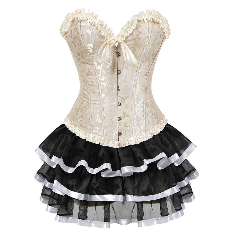 Sophisticated Strapless Mini Corset Dress in Victorian Designs with Adjustable Waist and Ruffled Lace Embellishments  Anzu White XXXL | Fruugo SG