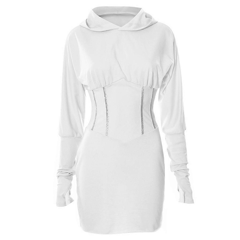 Women Puff Long Sleeve Corset Mini Bodycon Dress Glitter Striped Ribbed Elastic Slim Waist Solid Color Sweatshirt  White S | Fruugo SG