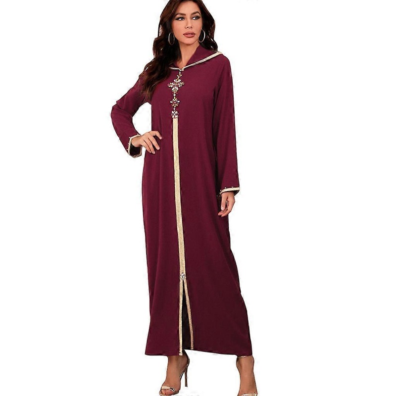 Women’s Traditional Muslim Abaya Dress Long Sleeve Maxi Length Loose Waist  Robe Hand-Sewn Drill  for Party  Red XXL | Fruugo SG