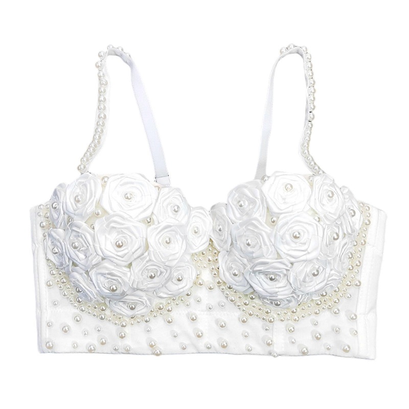 Women Solid Color Sleeveless Push Up Bustier Bras 3D Rose Floral Pearls Beaded Club Party Bodycon Corsets Bralette Top  40 White | Fruugo SG