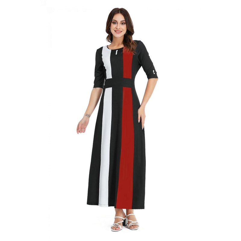 Women Vintage Contrast Color Patchwork Office Pencil Work Business Dress, Red, XL | Fruugo SG