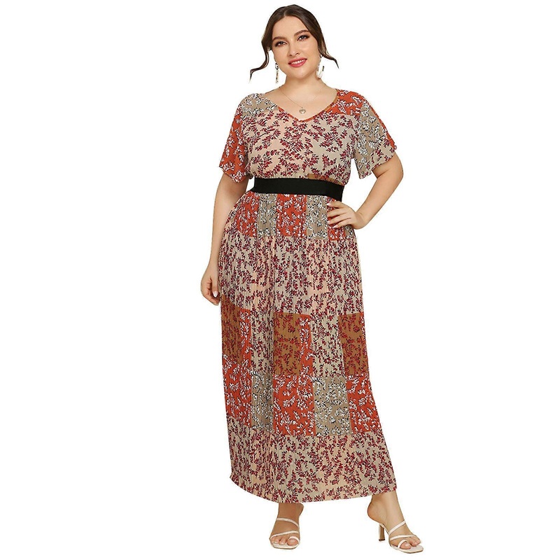 Womens French Style Party Maxi Swing Dress Flutter Short Sleeve V-Neck Elastic Waist Floral Print Casual Loose Sundress  Orange XL | Fruugo SG