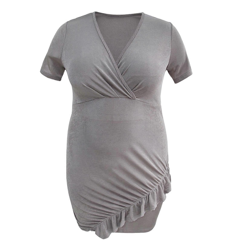 Womens Plus Size Short Sleeve Sexy V Neck Bridesmaid Cocktail Party Ruffles Midi Dress Bodycon Pacakge Hip Long Gown  Gray 5XL | Fruugo SG